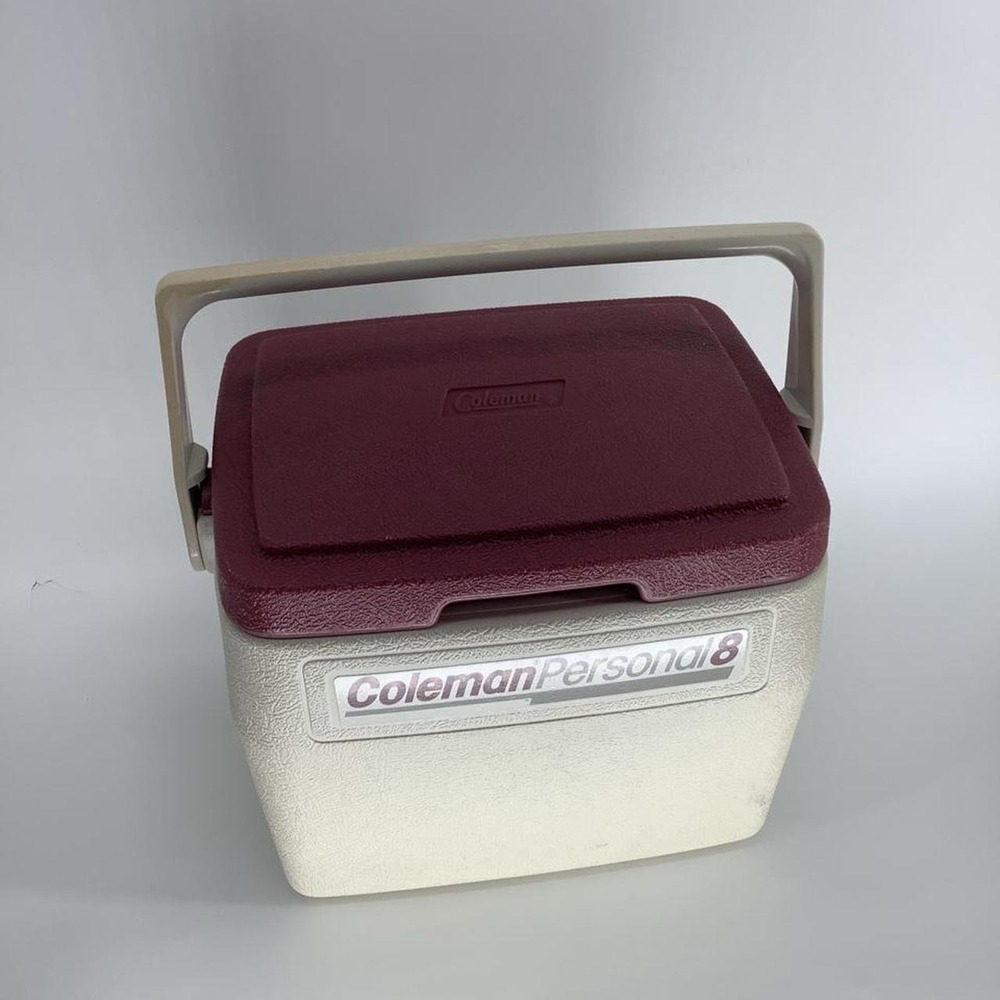 Vintage Coleman Personal 8 Cooler Burgundy Beige Retro 8 Qt Made in USA